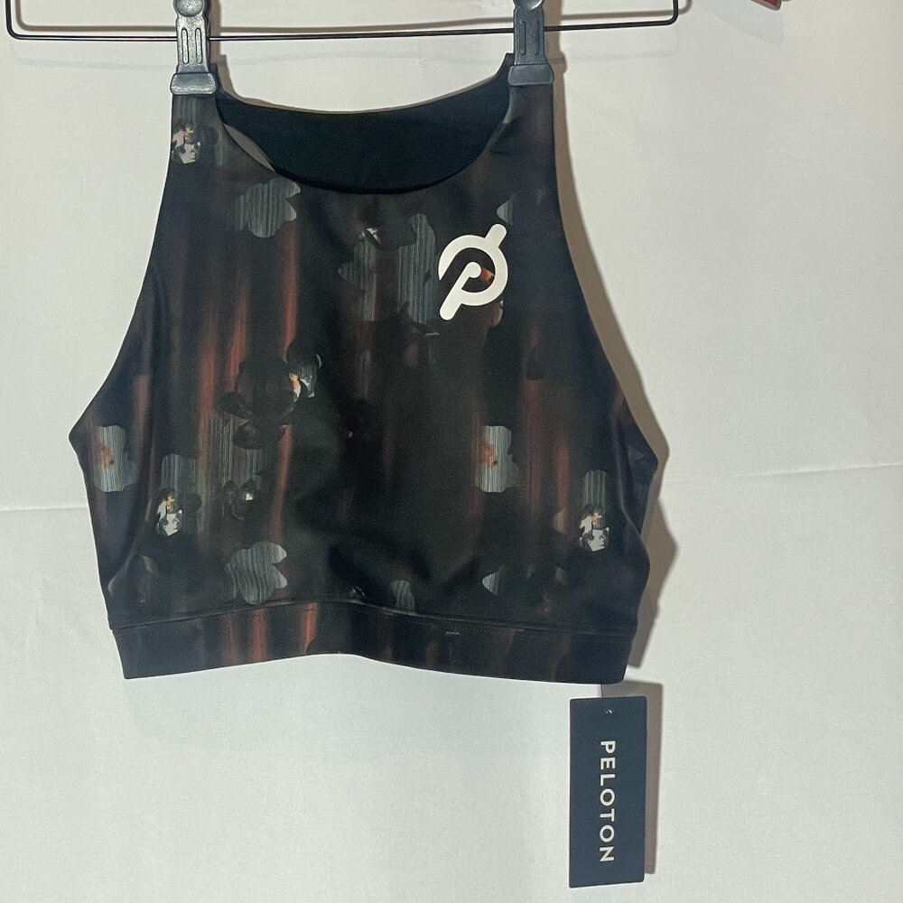 Peloton Sports Bra Black Floral Pattern High Neck Racerback High Impact Sm NWT